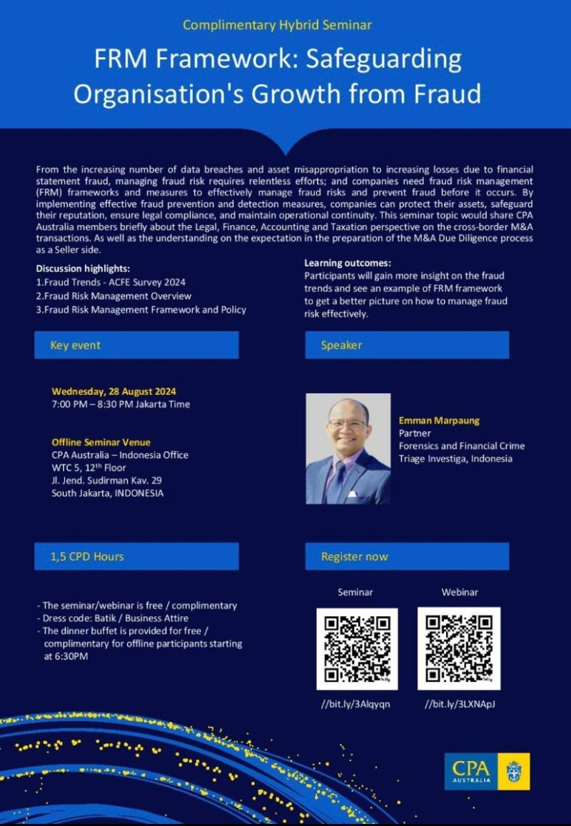 Triage Investiga Discusses FRM Framework at CPA Australia Indonesia
