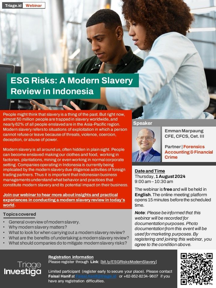 Triage Investiga Hosts Webinar on ESG Risks and Modern Slavery in Indonesia